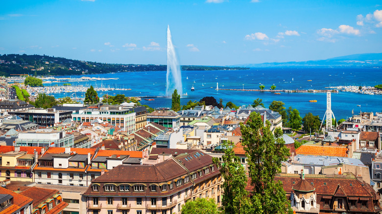 Aerial view of Geneva, Switzerland, on a sunny day