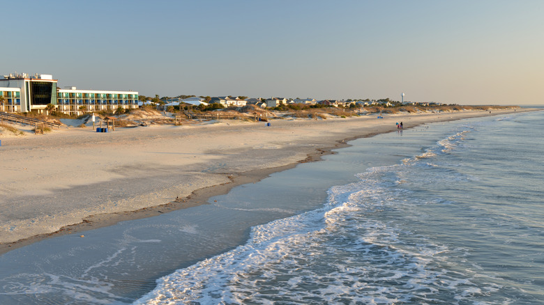Tybee Island, Georgia, during sunrise, with an empty beach