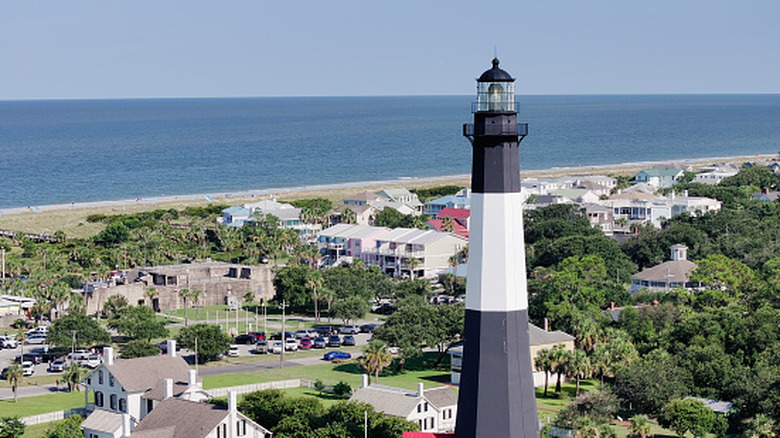 The Tybee Island Lighthouse looking out over the Atlantic Ocean