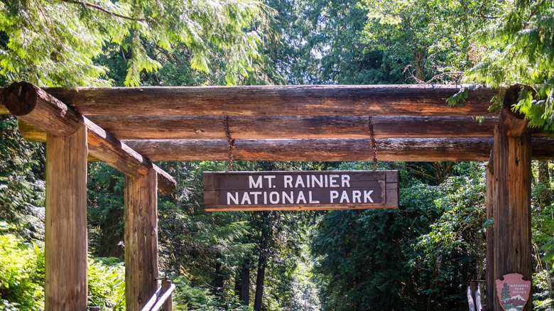 The historic welcome arch at the Nisqually Entrance