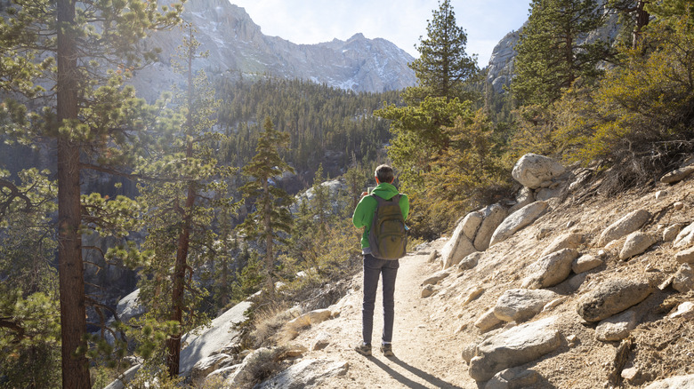 A man hiking to Mount Whitney in the Sierras in California