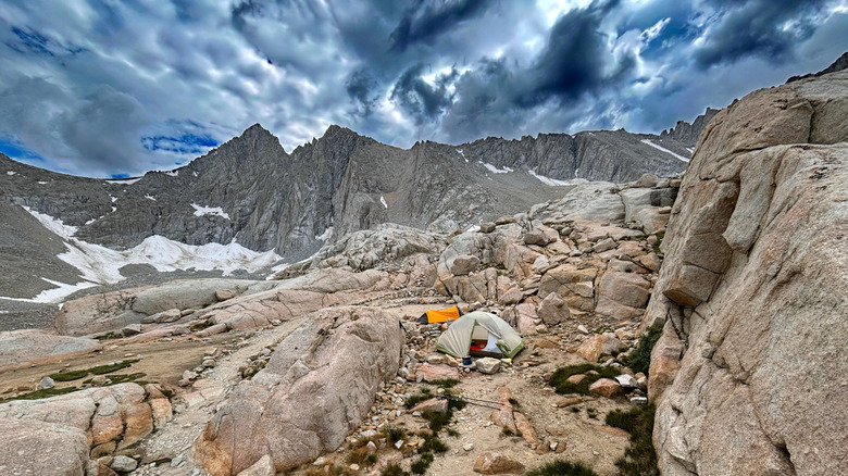 Two tents set up at a small dispersed camping area near Consultation Lake