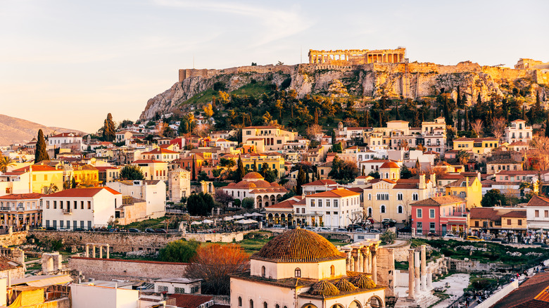 Aerial view of Athens at sunset