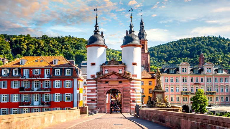 Historic city gate on Old Bridge in Heidelberg