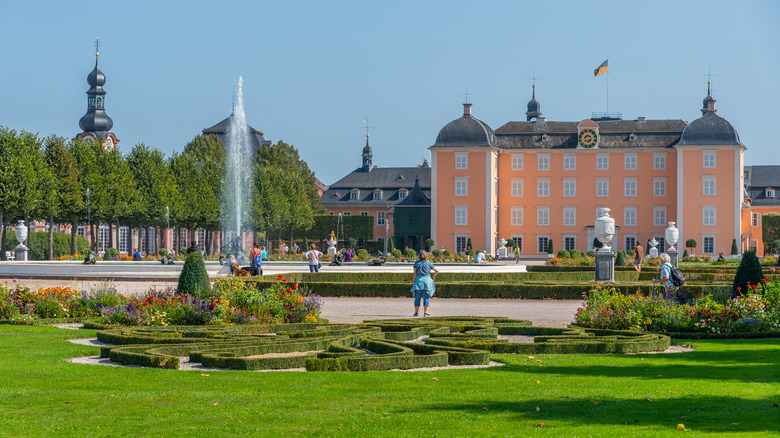 Tourists in the garden at Schwetzingen Palace
