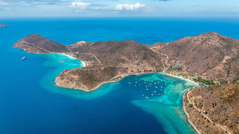 Aerial view of a tropical paradise in the British Virgin Islands (Jost Van Dyke)