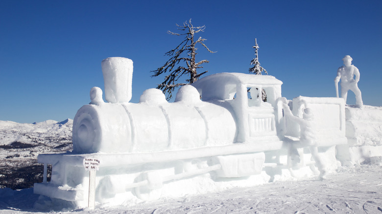 An ice sculpture of a locomotive at the McCall Winter Carnival