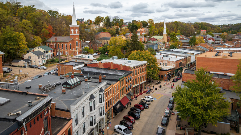 An aerial view of downtown Galena, Illinois