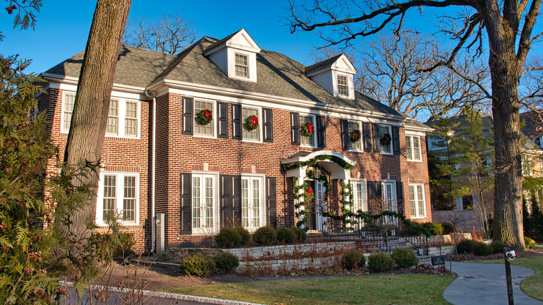 The front of the 'Home Alone' house decorated with Christmas items in Winnetka, Illinois