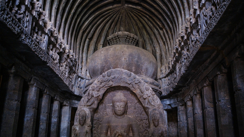 The interior of one of the Ellora Caves