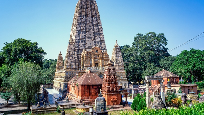 Mahabodhi Temple complex surrounded by trees