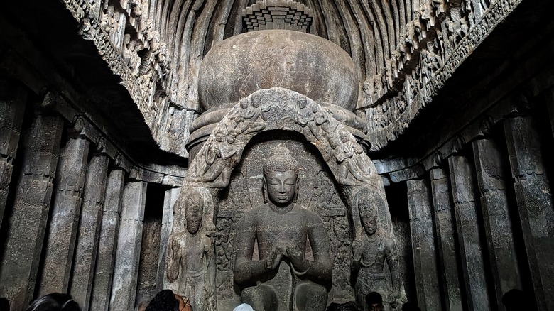 Carving inside one of the Ellora Caves