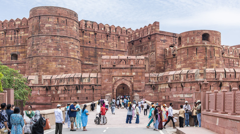 Exterior of Red Fort with visitors
