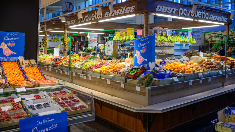 A produce stall at Markthalle Innsbruck