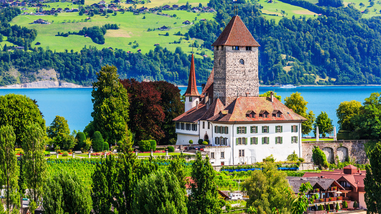 Schloss Spiez nestled at the edge of a lake