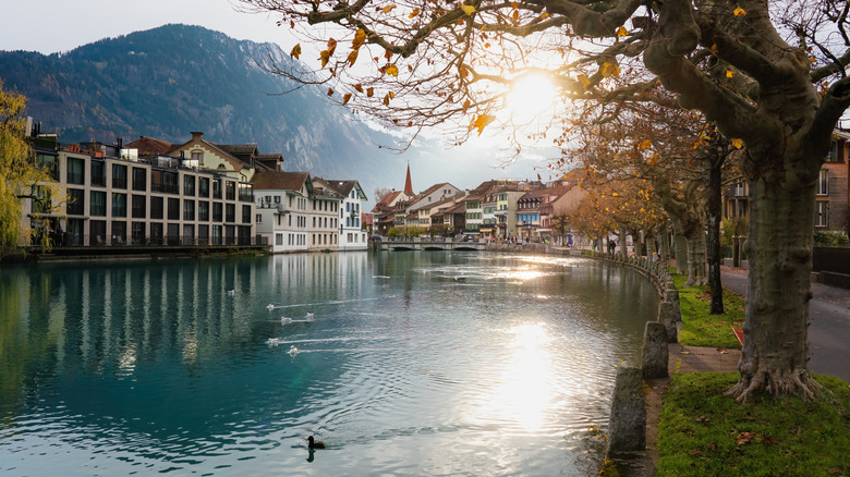 View of Unterseen riverfront along the River Aare
