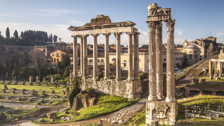 Ruins of temples and buildings in the Roman Forum