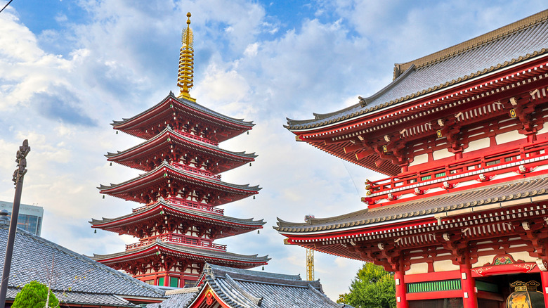 Sensoji Temple in Tokyo from below