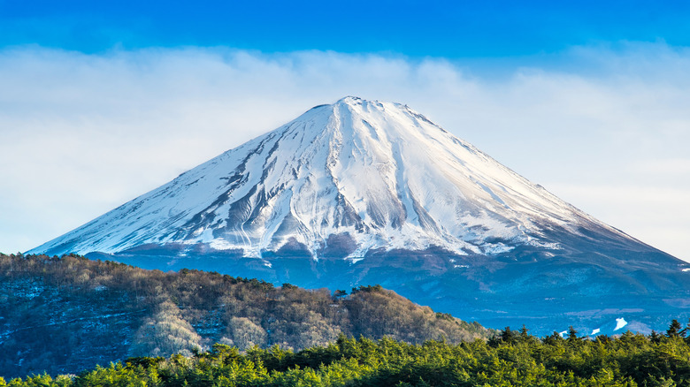 Overview of Mount Fuji on sunny day