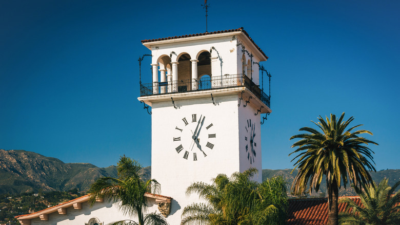 The clock tower of the Santa Barbara Courthouse