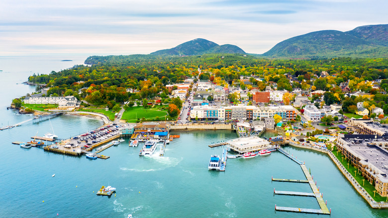 Aerial view of Bar Harbor, Maine.