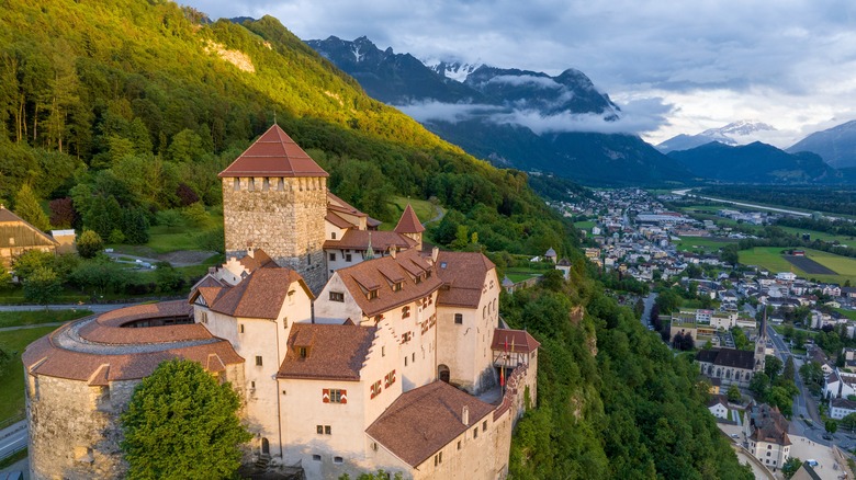 Vaduz Castle perched on a lush hill overlooking Vaduz, Liechtenstein