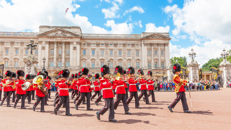 Changing of the guard ceremony takes place at Buckingham Palace