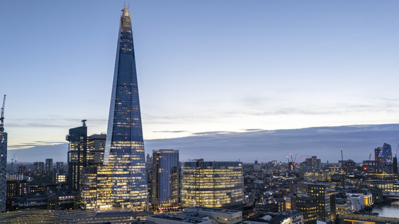 Aerial image of The Shard at night