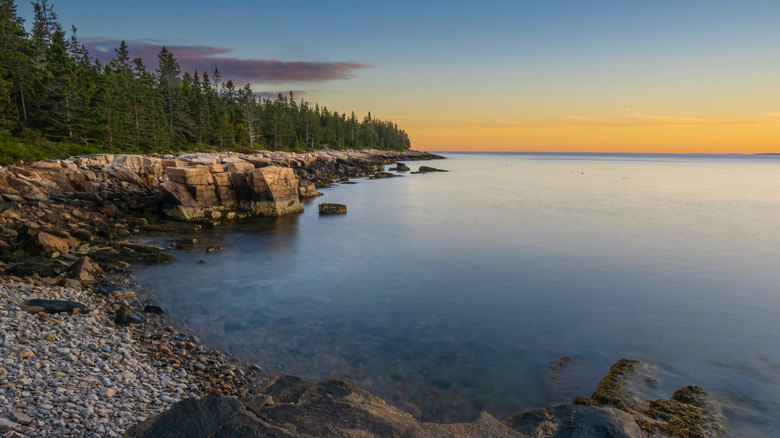 Sunset on the rugged, rocky Schoodic Peninsula, Maine, USA