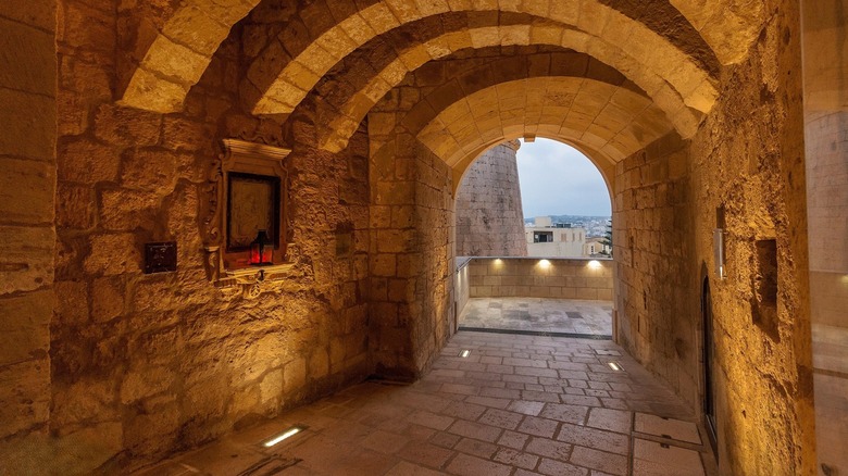 Stone arch hallway at the Citadella in Victoria, Gozo, Malta
