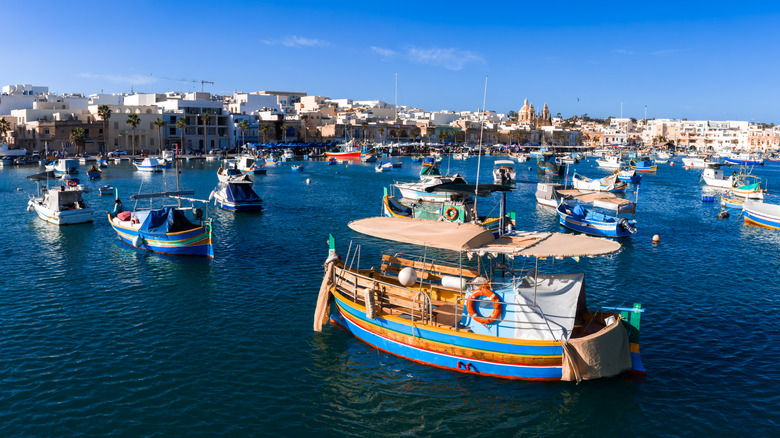 A view of Marsaxlokk Harbor and its colorful fishing boats