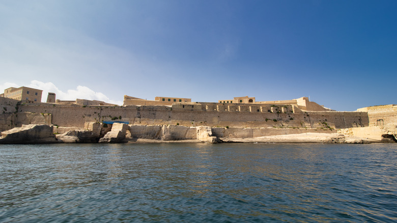 View from the sea of the Lascaris War Rooms in Valletta