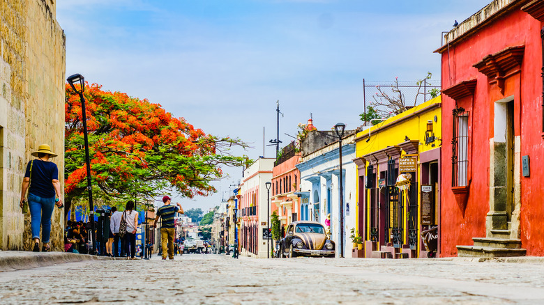 Colorful buildings in the old city streets of Oaxaca