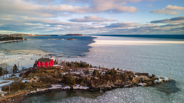The Marquette Harbor Lighthouse on a winter day, Michigan