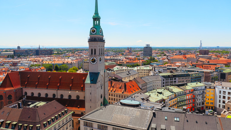 St. Peter's Church bell tower in the Munich skyline