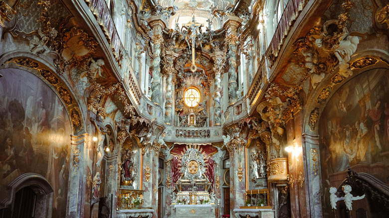 The Baroque interior of Asamkirche in Munich
