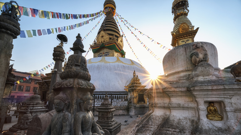 Sunrise in Swayambhu Temple, Kathmandu.