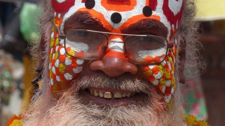 A smiling sadhu at Kathmandu Durbar Square.