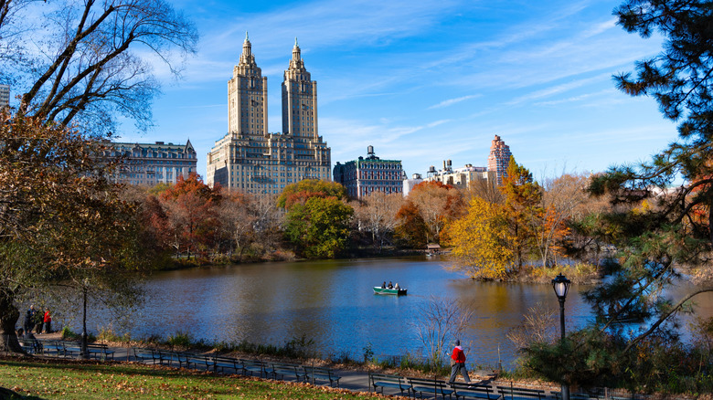 Fall leaves around Central Park Lake, New York City