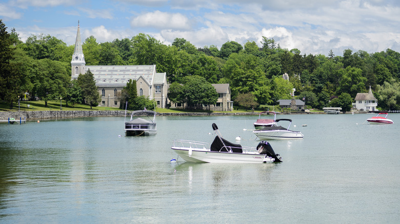 cruise boats on the beautiful lake at Skaneateles, New York
