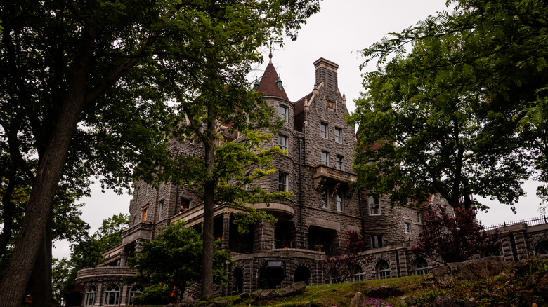 Boldt Castle seen from between the trees
