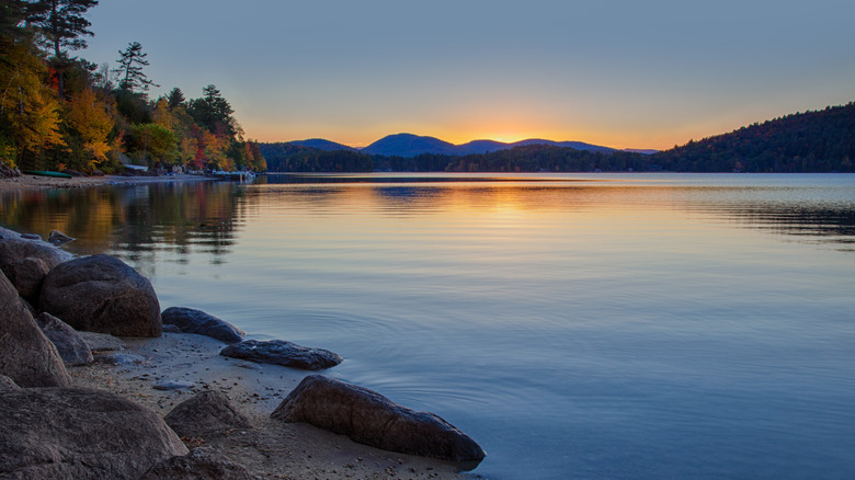Schroon Lake at sunset in the Adirondack Mountains