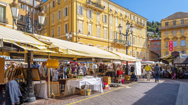 Vendors selling items at Cours Saleya Market
