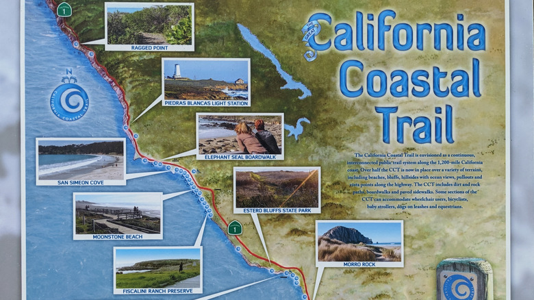 An information board pointing out major sites along the California Coastal Trail