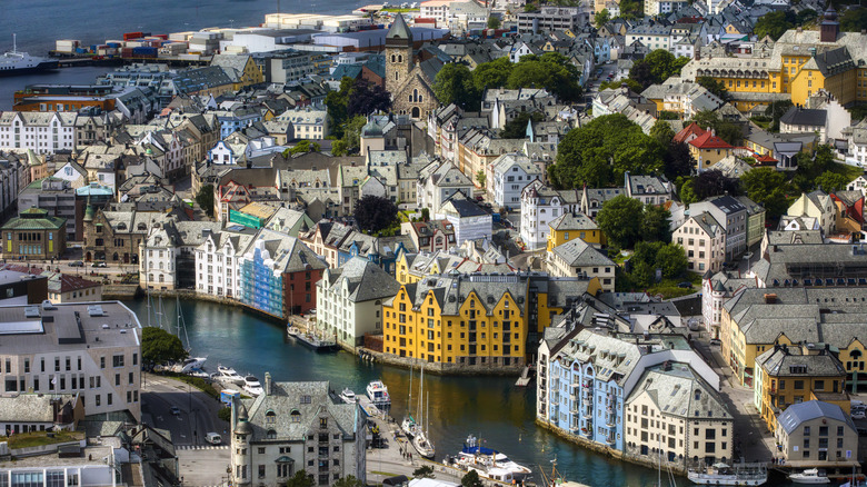 Colorful houses in the seaside city of Ålesund in Norway