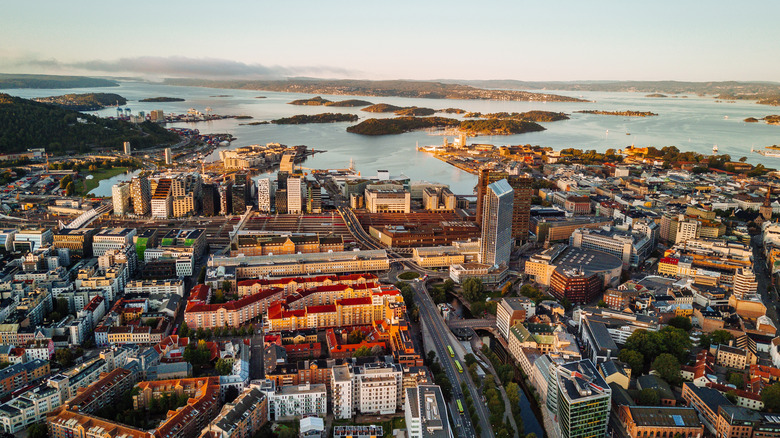 Aerial view of the coast of Oslo, Norway's bustling capital city