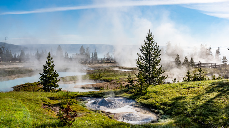 Yellowstone Lake and the Thumb Geyser in Yellowstone National Park