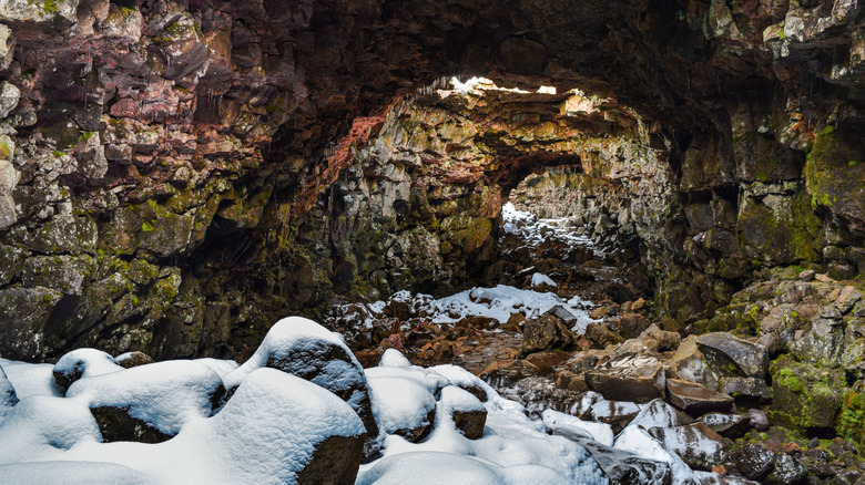 Inside the Raufarhólshellir lava tunnel