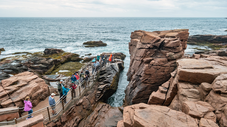Tourists visiting Thunder Hole at Acadia National Park