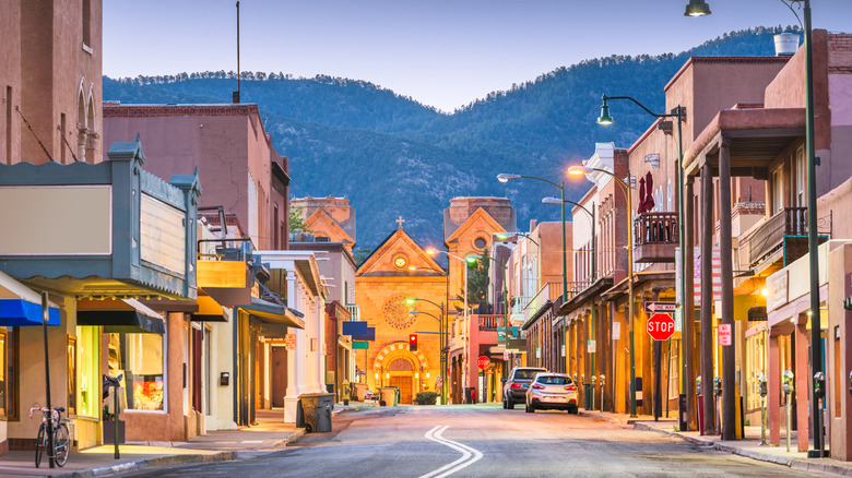 Downtown Santa Fe at dusk